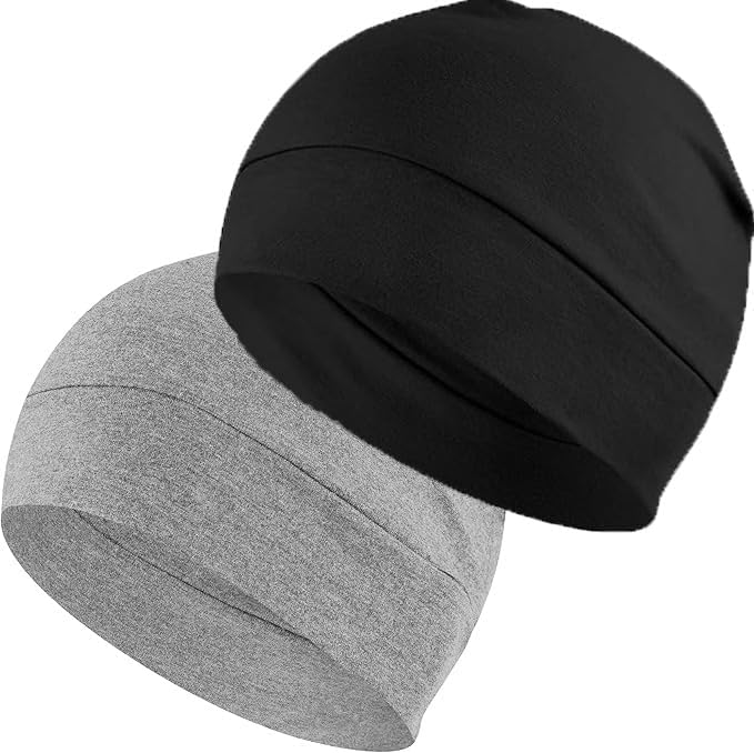 BISMAADH Cotton Skull Caps for Men and Women,2-Pack Lightweight Beanie Sleep Hats Breathable Helmet Liner Biking - Image 1